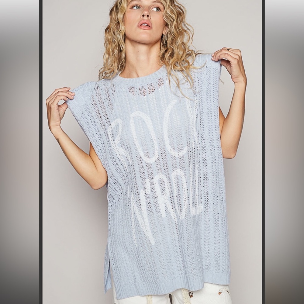 POL Light Blue Knit Top-OS